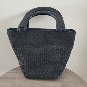 Talbots Women Basketweave‎ Woven Dual Handle Vintage Retro Black Bag Satchel